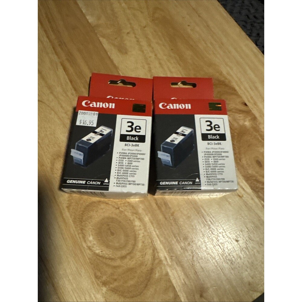 (2) Genuine Canon 3E Black Ink Cart BCI-3eBK S400, 450, 500, 600, Pixma IP & MP